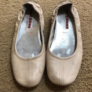 Prada leather flats; nude